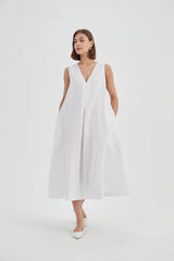 Inverted Pleat A-Line Dress - Neutral