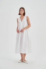 Inverted Pleat A-Line Dress - Neutral
