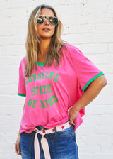 V-Neck Ringer Tee - Pink/Green