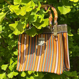 Nylon Mini Tote with Bamboo Handle - Sunset Stripe