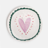 Lilac Heart/Teal Scallop Border Round Plate