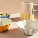 Blue Outside Stripe / Lemon Motif Frilly Bowl
