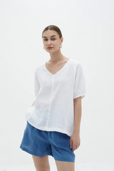V Neck Bishop Sleeve Tee White