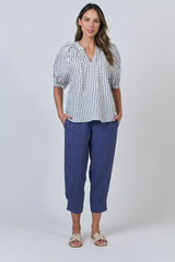 Linen Top - Blueberry Stripe