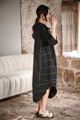 The Carter Malle Linen Dress - Black w White Fine Stripe