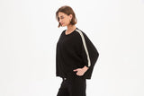 Oversized 3/4 Stripe Sleeve Tee - Black/Cream Stripe