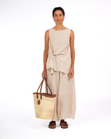 Coco Front tie up Linen Top in Houndstooth - Natural