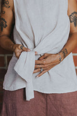 Coco Front tie up Linen Top in Houndstooth - Natural