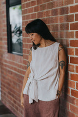 Coco Front tie up Linen Top in Houndstooth - Natural