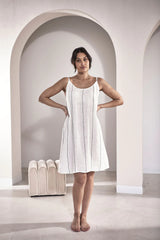 Carter Fundamental Linen Slip Dress - White w' Charcoal Stripe
