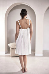 Carter Fundamental Linen Slip Dress - White w' Charcoal Stripe