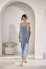 Fundamental Midi Linen Slip Dress - Blue