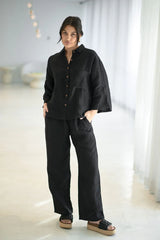 Fundamental Wide Leg Linen Pant - Black