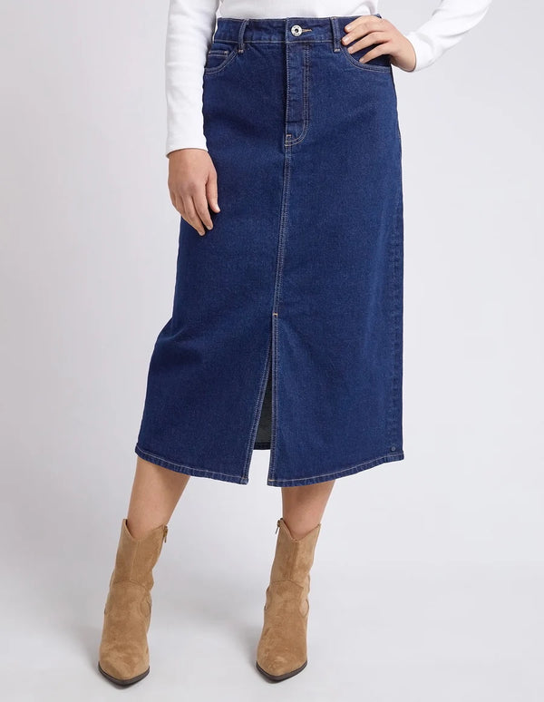 Eloise Denim Midi Skirt - Dark Blue