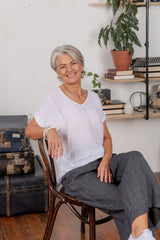 Plain Italian Linen T Shirt - White- OS