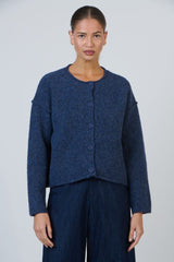 O&J Fuzzy Knit Cardigan - Bluestone