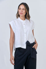 Crew Neck Linen Top - White