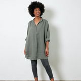 Linen Gathered Shirt - Khaki - OS