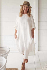 The Malle Linen Dress - Linen White