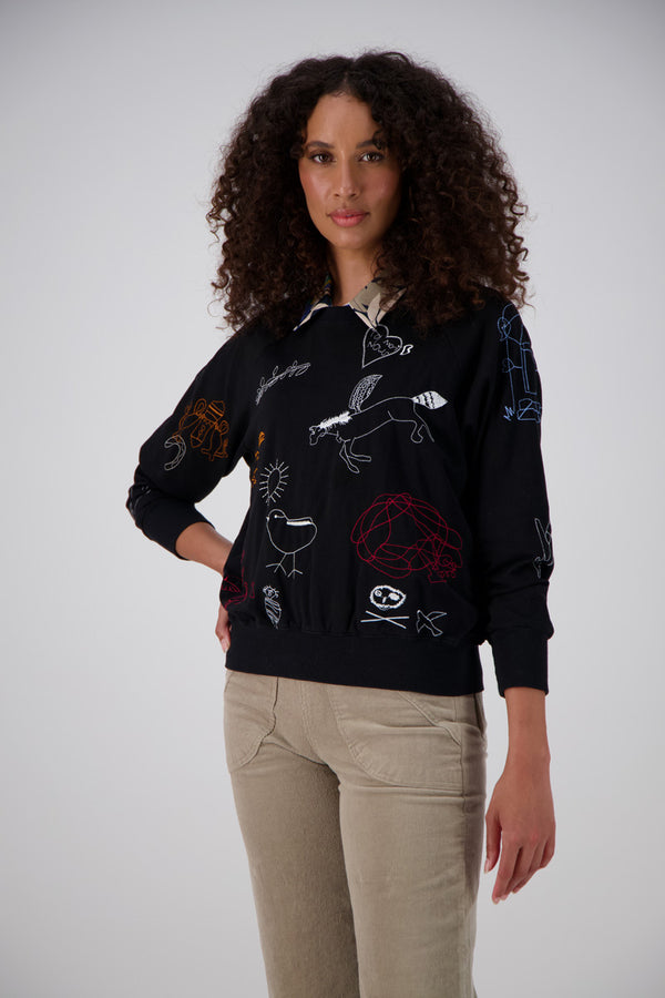 Montage Sweatshirt Black in Embroidered Cotton