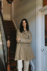 Berg French Linen Collarless Peacoat - Brown Check