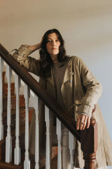 Berg French Linen Collarless Peacoat - Brown Check
