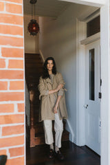Berg French Linen Collarless Peacoat - Brown Check