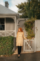 Berg French Linen Collarless Peacoat - Camel