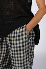 Montaigne French Linen Pants - Navy Check