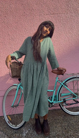 Journee French Linen Dress - Green Gingham