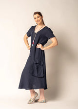 Lada Linen Dress - Navy