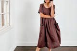 Montaigne Linen Dress with Deep Pockets - Rum & Raison