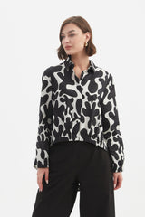 Elastic Front Hem Print Shirt