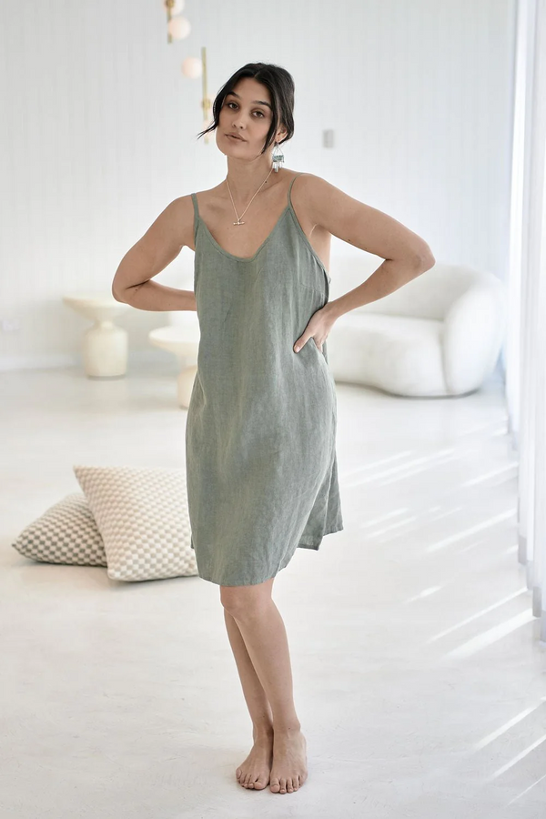 Fundamental Linen Slip Dress - Pistachio