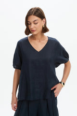 Bishop Sleeve Top - Navy
