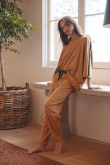 Oversized 3/4 Stripe Sleeve Tee - Cinnamon
