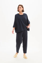Oversized 3/4 Stripe Sleeve Tee - Navy / Navy Stripe