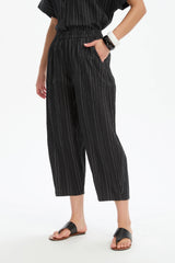Textured Pinstripe Barrel Pant - Black