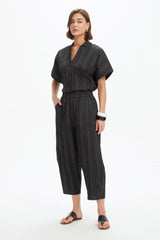Textured Pinstripe Barrel Pant - Black