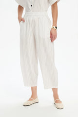 Textured Pinstripe Barrel Pant - White