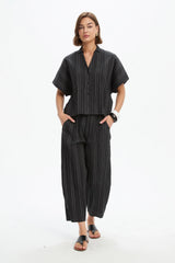 Textured Pinstripe Shirt - Black