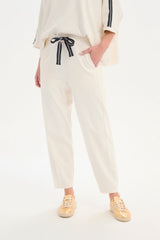 Barrel Leg Lounge Pant - Cream/Navy Stripe
