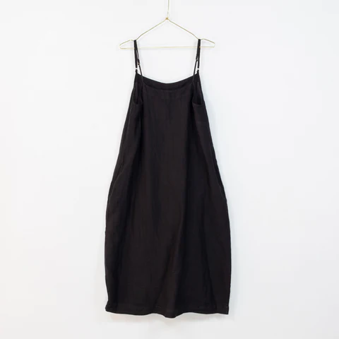 Linen Summer Slip Tulip Dress - Black