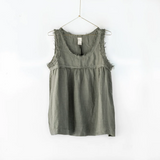 Frayed Italian Linen Summer Singlet - Khaki