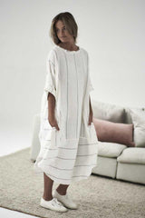 The Carter Malle Linen Dress - White with Charcoal Stripe - OSFA