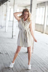 Sleeveless Shirt Dress - Natural - ML