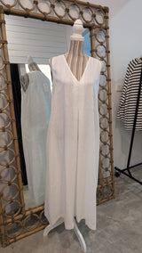 Inverted Pleat Linen  Dress - Cream