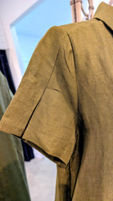 Shawl Collar Pleat Dress - Dark Moss