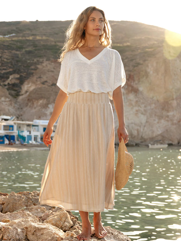 Chania Cotton Skirt - Sand Stripe