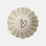 Pale Blue Inside Stripe / Outline Heart Frilly Bowl